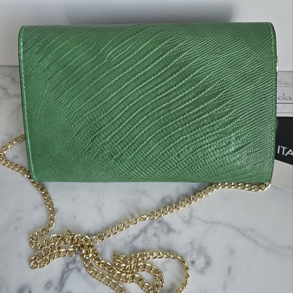 Viola Castellani, New, Emerald Green Italian Leather Embossed Crossbody Bag - Picture 4 of 10